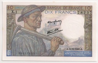 BEAU BILLET 10 FRANCS MINEUR 11 SEPTEMBRE 1941 PR.NEUF 1ère DATE ALPHABET X