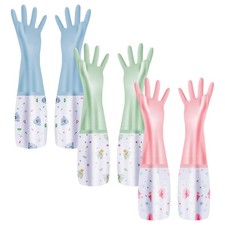 3Pcs Reusable Dishwashing Gloves, Waterproof Long Cuff Non-Slip Household Glo...