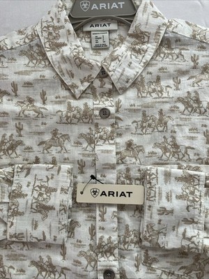Ariat Horse Print Shirt Womens Small Western Linen Blend Button Up Layering NWT