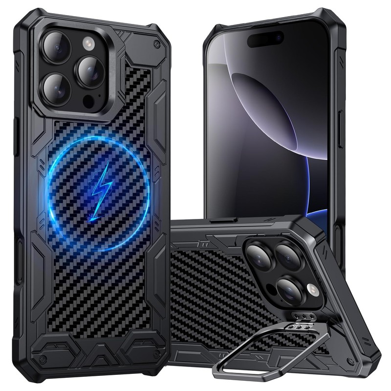 iPhone 16 Pro Case: Fit for Magsafe, Camera Kickstand, Carbon Fiber Back
