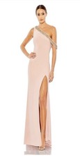 Mac Duggal Blush Pink One Shoulder Beaded Side Slit Long Gown Size 12