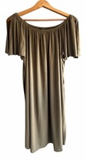 Rainbow Khaki Off Shoulder Dress Size S (UK 8–10) Flowy Boho Summer