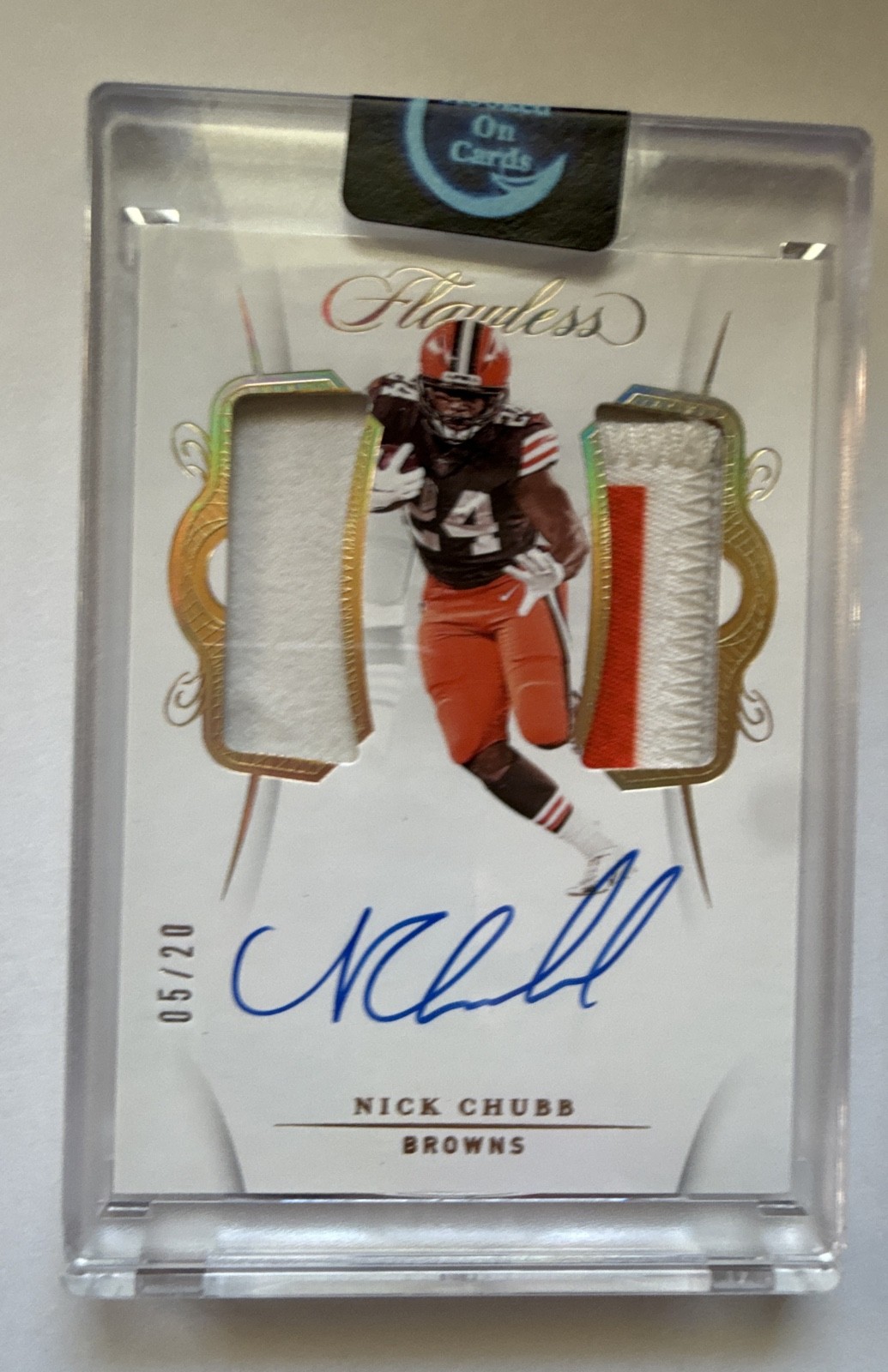 2020 Panini Flawless -Dual Patch Autographs Nick Chubb DPA-14 Silver /15 AU, MEM