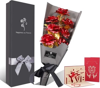 Goldrose Blumengeschenk 7 Stück Handgefertigt Goldfolie Rosenstrauß Geschenk