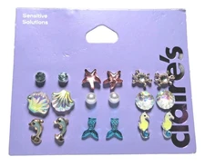 Claire's Sensitive Solutions Earring Nautica Beach Theme 9 Pair Stud Pierce NEW
