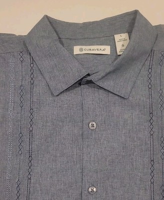 Cubavera Men's Soft Touch Embroidered Button Down Shirt Dress Blues Size L NWT