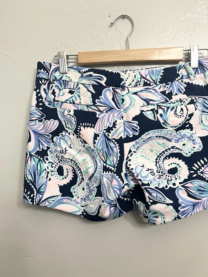 Pantalones Cortos Lilly Pulitzer Callahan Tejidos Elastizados Marea Alta Azul Marino Azúcar Mambo Talla 4 S Foto 4 de 4