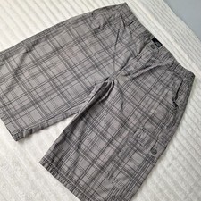 Vans Y2K Skater Long Canvas Cargo Shorts Mens 34 Gray Plaid Rip Stop Street Wear