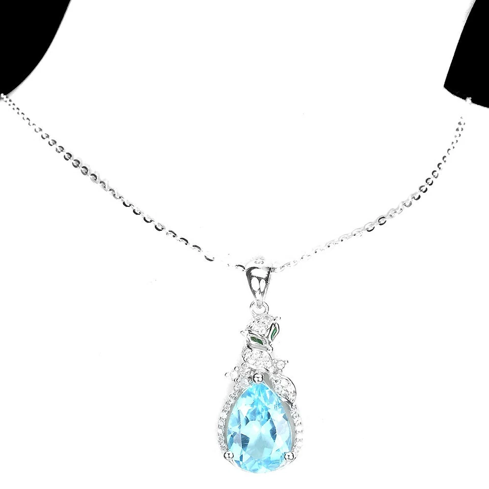 Collana in argento sterling 925 pera topazio blu cielo 13x9 mm topazio... - Immagine 2 di 4