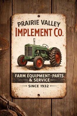 Prairie Valley Implement Co Metal Tin Sign Vintage Look Farm Tractor Decor 8x12 