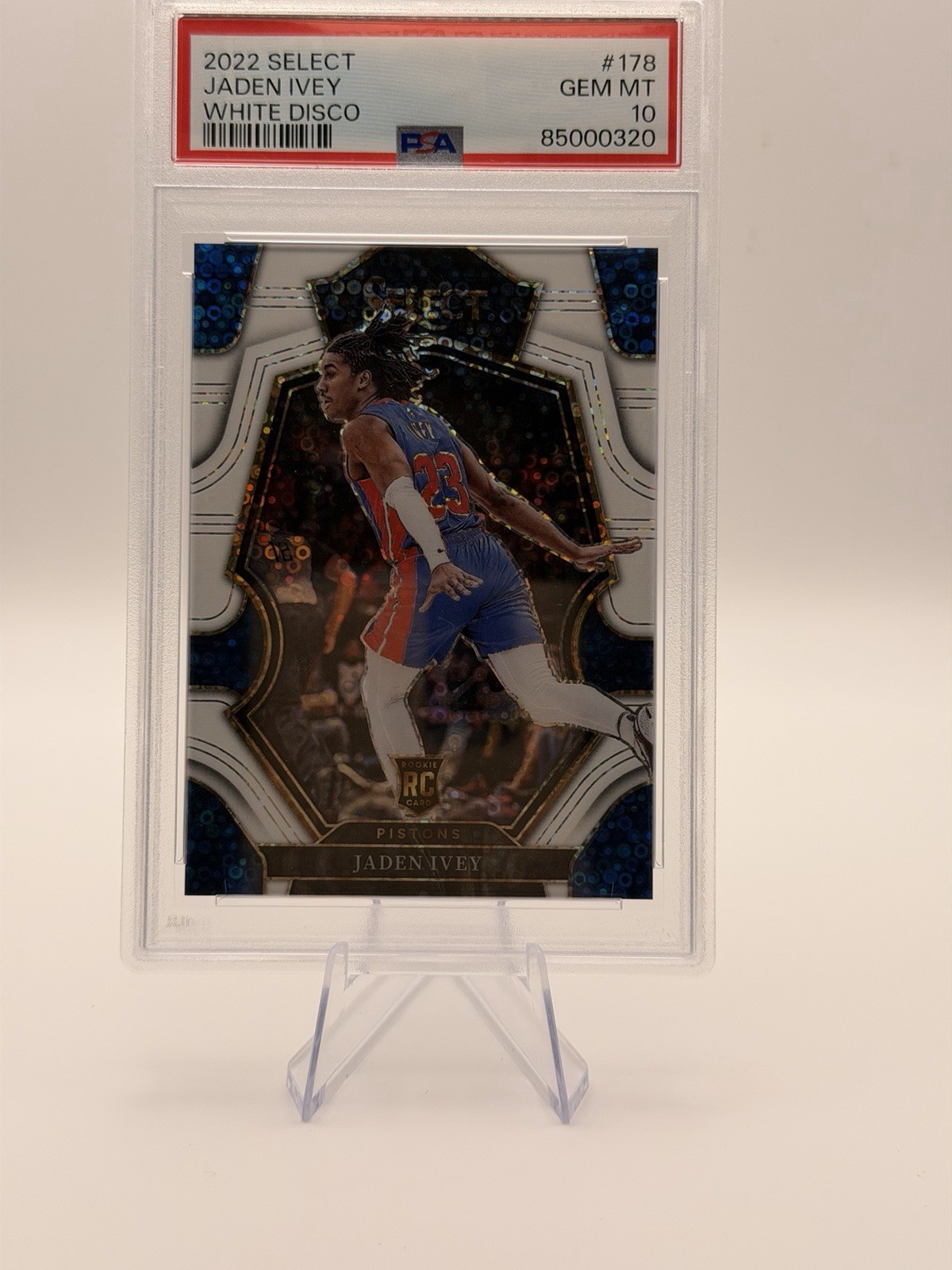 2022-23 Panini Select Jaden Ivey Premier Level White Disco /75 RC PSA 10 PISTONS