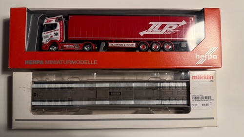 Vagón de transporte Märklin 47408 RoLa con Herpa 'Scania' Truck H0, embalaje original, colección | Condition: Neu