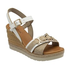 LOTUS - SOLENA | Womens/Ladies Ankle Strap Open Toe Wedge Sandal White