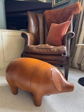 Vintage Style Handmade Genuine Leather Pig Footstool / Stool - 70cm Long