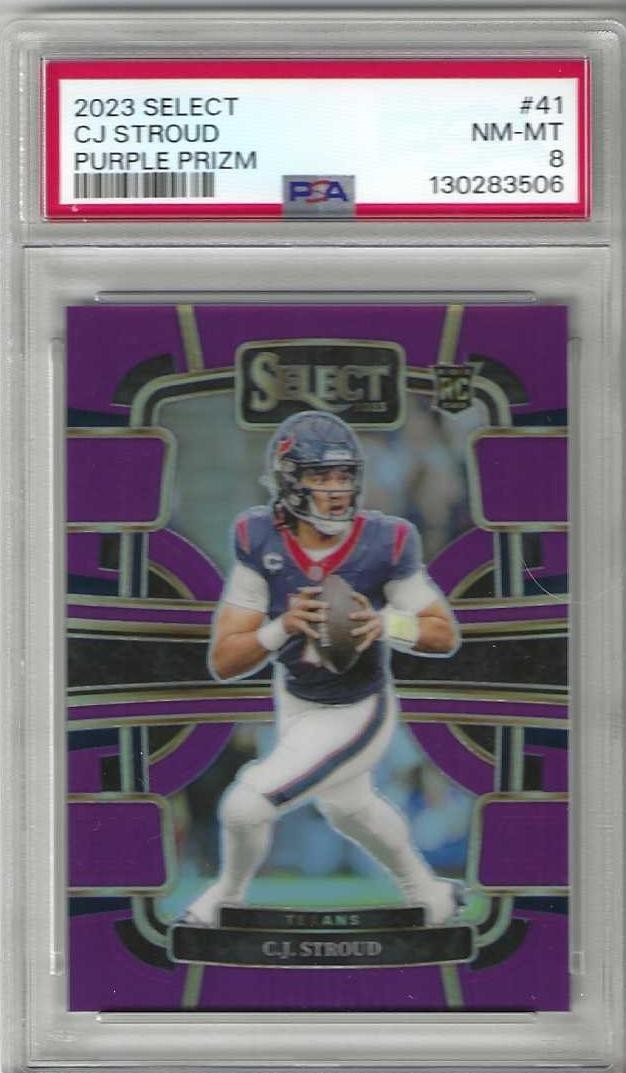 2023 Select C.J. STROUD Houston Texans Rookie Purple Prizm # 41 #'d 07/75 PSA 8