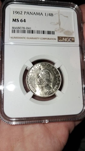 1962 Panama 1/4 Balboa NGC MS64 – 0.900 Silver Gem, Conquistador Design