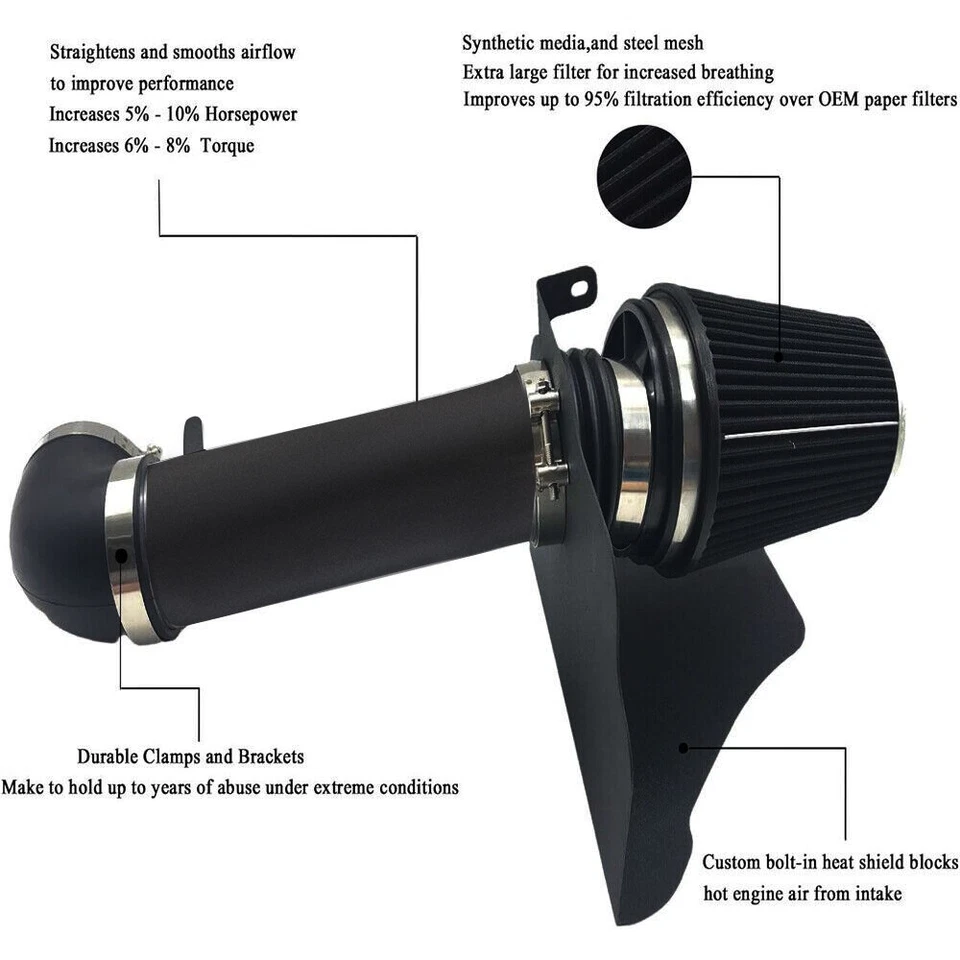 4" Cold Air Intake Kit w/ Heat Shield for 05-10 Dodge Chrysler HEMI 5.7L 6.1L V8 Foto 2 de 4