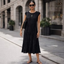 NWOT: Eileen Fisher Crushed Silk Jewel Neck Tiered Dress Size S