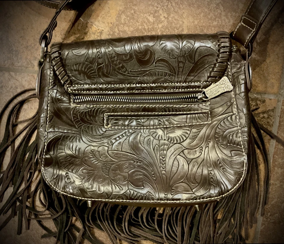 Nueva Cartera de Transporte Oculta Trinity Ranch Colección Concho Café Marrón Repujado Foto 3 de 4