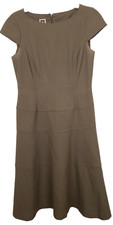 Anne Klein Fit & Flare Dress Womens Size 8 Beige Cap Sleeve Minimalist Office