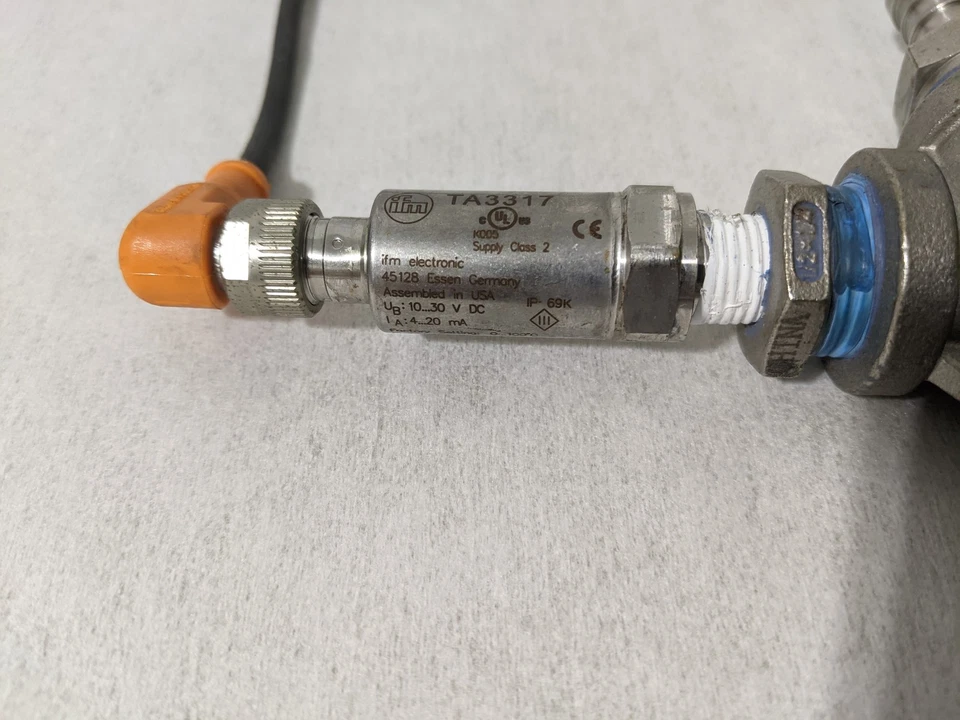 IFM TA3317 4‑20 mA Temperature Transmitter In SS Tee, 1/4‑NPT, IP69K, Cut Cable - Image 3 of 4