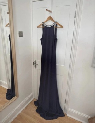 Mascara London halterneck blue evening gown  Backless beading diamanté detail 12