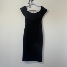 Zara Womens Dress Size S Black Stretch Off Shoulder Classic Midi Cocktail Sheath