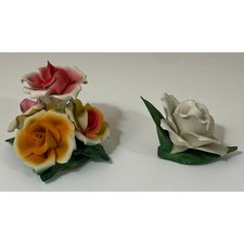 Vintage Porcelain Capodimonte Flower Bouquet Fabar White Rose Italian Figurine