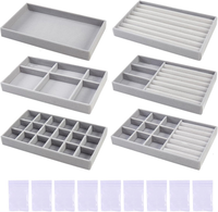 6-Teiliges Schmuckaufbewahrung Set, Schmucktablett Organizer, Grau Samt Schmuckt