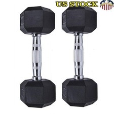 Rubber Coated Hex Dumbbells Non-Slip Grip 10 LB Set Home Gym Equipment Pair