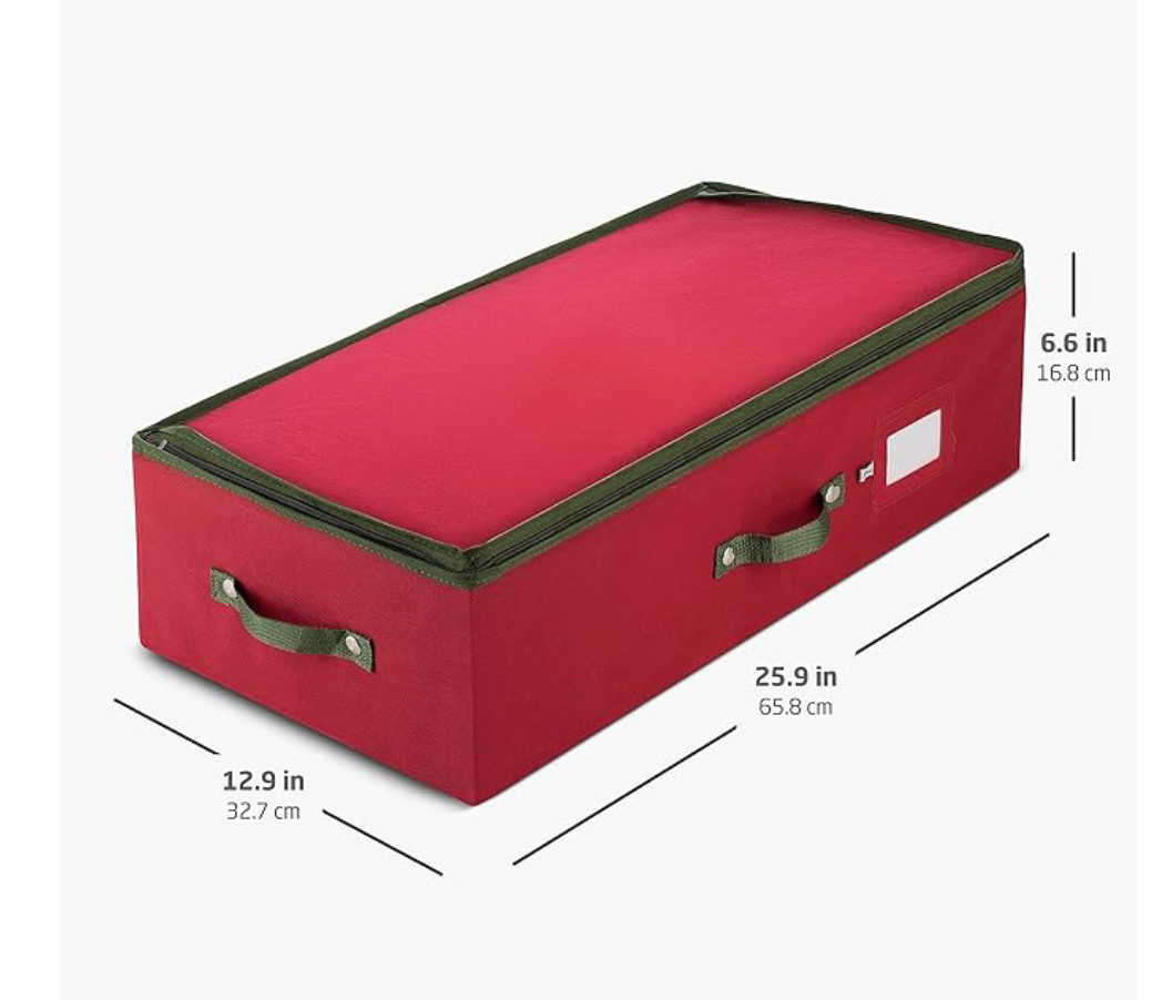 Underbed Christmas Ornament Storage Box - Stores 64 3" Ornaments, With Dividers