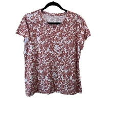 LC Lauren Conrad Floral Short Sleeve Top Boho Cottage Womens Size XL Pink Rust