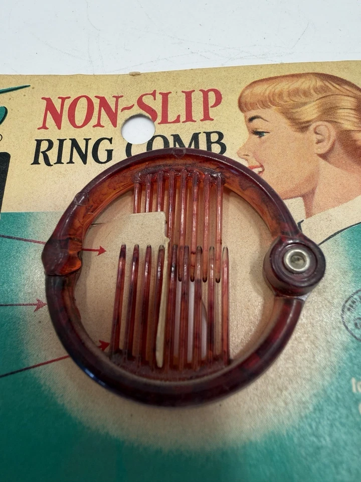 De colección *NUEVO* Peine de anillo antideslizante marrón con punta superior de los años 70 Foto 3 de 3