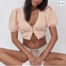 For Love  Lemons Callie Crop Cardigan Size Small Pink Floral