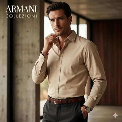 Chemise beige authentique ARMANI COLLEZIONI taille 41 16 L/XL homme excellent... - Photo 1/4