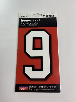 SEI White Flocked Transfer 5 inch Number 9 Iron-on Art 885541 varsity athlete
