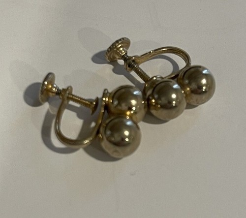 Vintage Retro Screw Back Gold Tone Double Ball Earrings Vtg - Picture 2 of 8