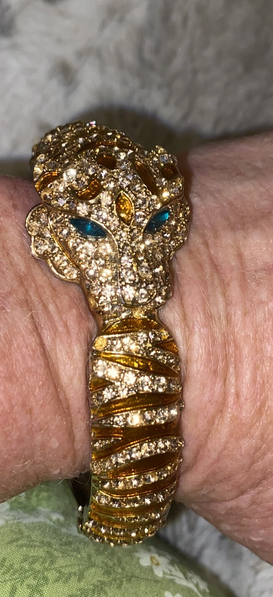 Gold Tone Rhinestone Clamper Bracelet Wild Cat Panther Leopard Jaguar | eBay