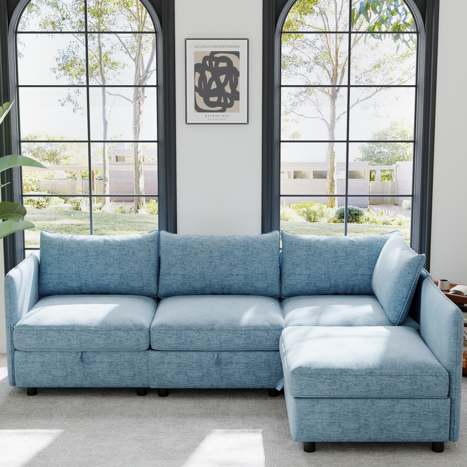 Modular Convertible Sectional Sofa with Storage Sleeper Seat  