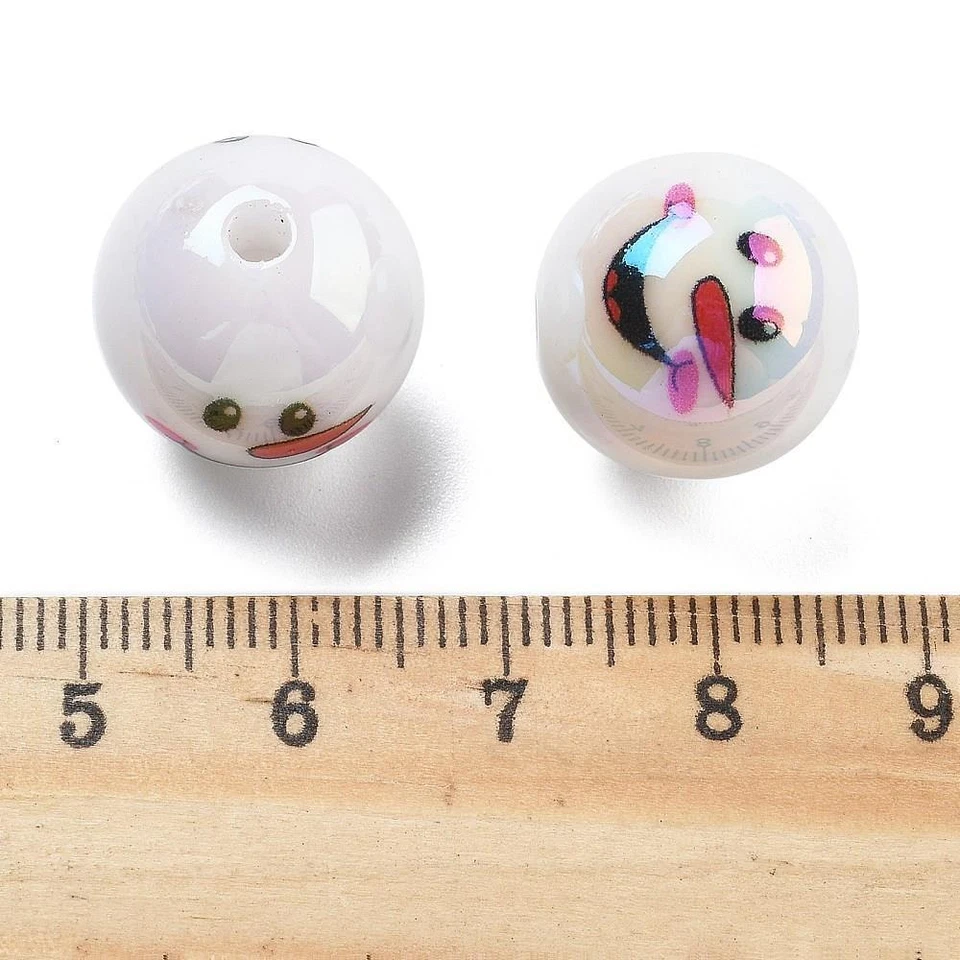 2 SNOWMAN FACE LARGE WHITE 'AB' RAINBOW ROUND BEADS 16mm XMAS ACR245 - Image 4 of 4