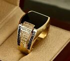 Color Inlaid Black Stone Size 11 Business Men's Ring Fashion Metal Gold