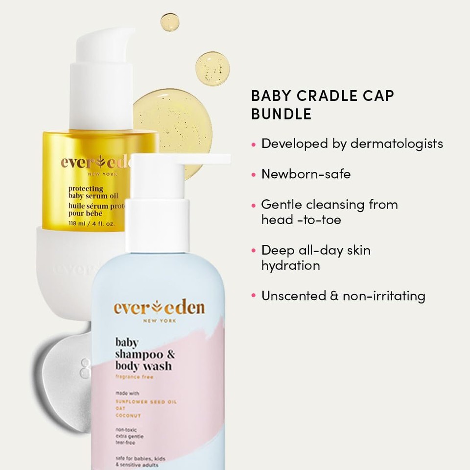 Evereden Baby Cradle Cap Care Bundle Clean & Vegan Shampoo, Body Wash