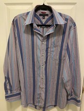 Tommy Hilfiger Shirt Men's Striped Button Down Long Sleeve 80s 2 Ply Size Large
