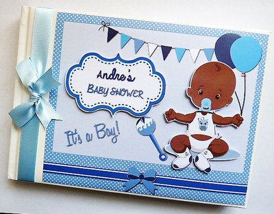 Personalised African American Baby Shower guest book, album, gift