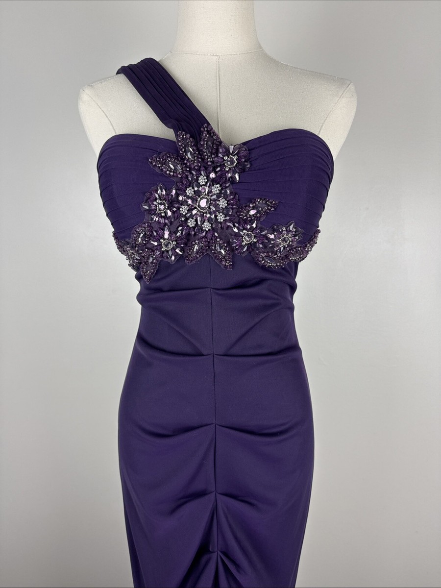 xscape by joanna chen purple dress XSCAPE Joanna Chen Gown Dress Womens 6 Beaded Lace Mermaid Pleats Ball  Formal
