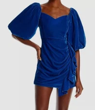 Rhode Women's Blue Adrian Velvet Sheath Mini Dress Size 4