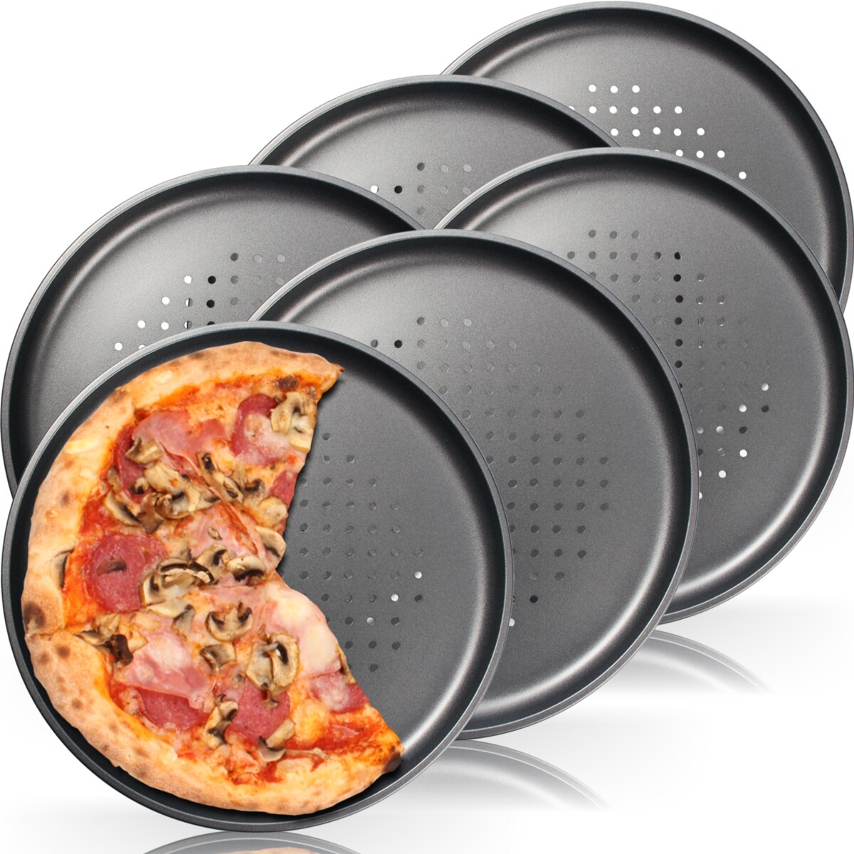 6x Pizzablech 32cm Flammkuchen Pizza Ofen Back Blech rund gelocht Pizzaform