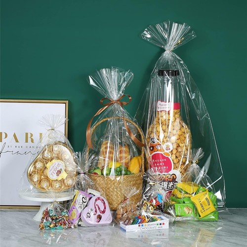 100 Pcs Premium 20"x30" Clear Cello Treat Bags with Colorful Twist Ties - 第 5/10 張圖片