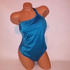 Victoria Secret One Piece Swim XL Solid Blue One Shoulder Shimmer New