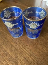 Moroccan Tea Glasses~Moroccan Tea Cups ~Set of 2~Blue & Gold~EUC~FREE SHIPPING!